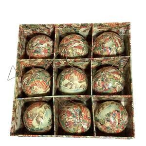 Vintage paper mache decoupage christmas ball ornaments lot of 9